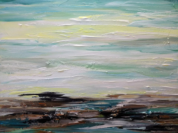 Teal Ocean Waters, Abstract Seascape Painting, Acrylic, 16"x20"