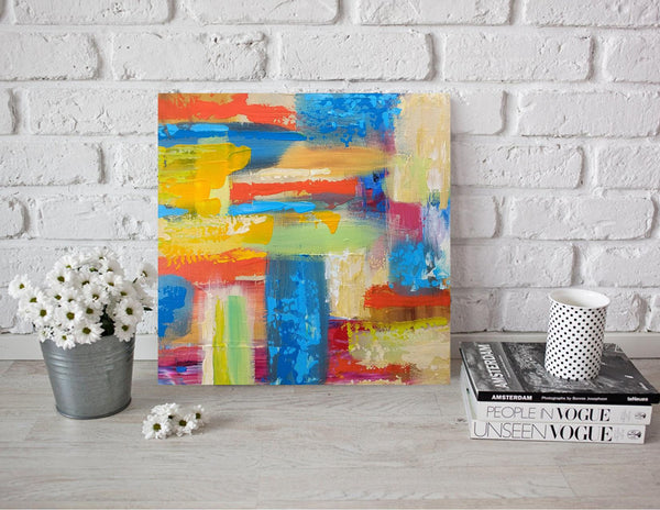 Small Abstract, Original Painting, Textured Art, Acrylic on Canvas, Modern Painting, Contemporary Art, Yellow Canvas, Wall Art Canvas 12x12