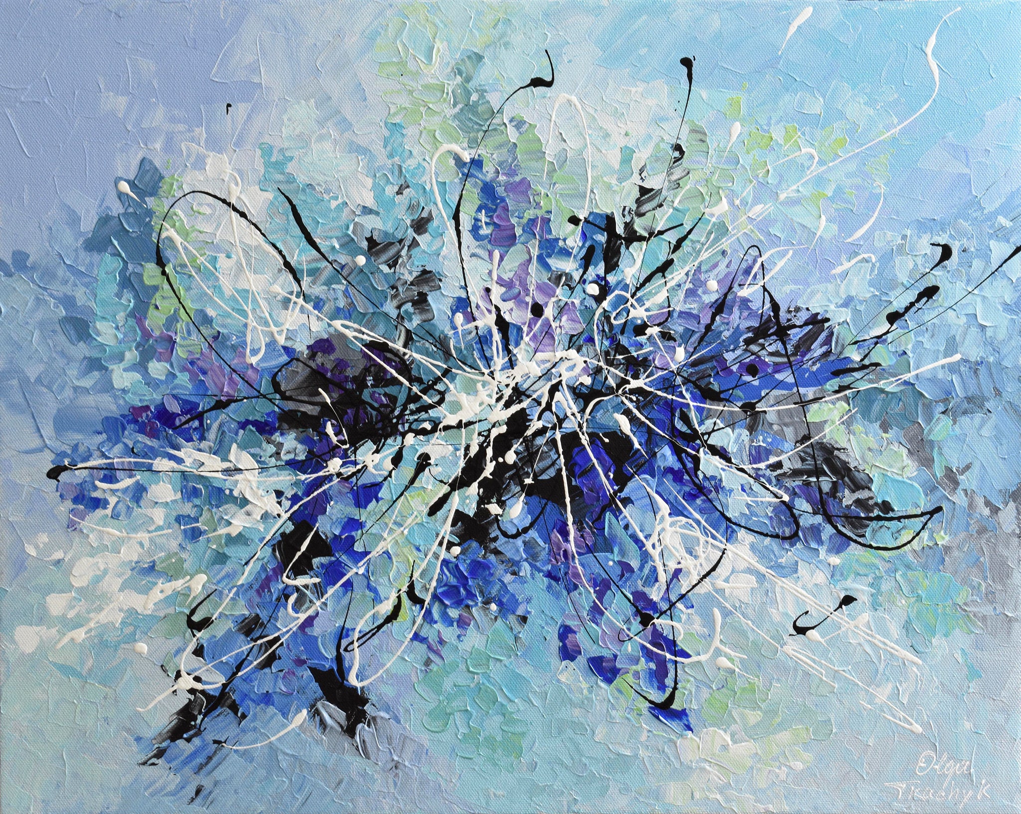 light blue and lavender original abstract acrylic painting on canvas