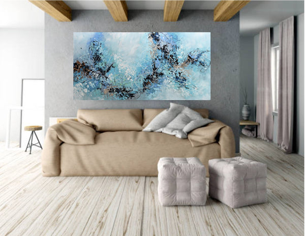 Morning Mist, Original Abstract Palette Knife Painting, Acrylic, 24"x48"