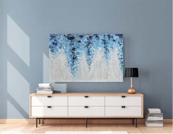 Blue & Grey Synergy, Abstract Acrylic Painting on Canvas, 24"x36"