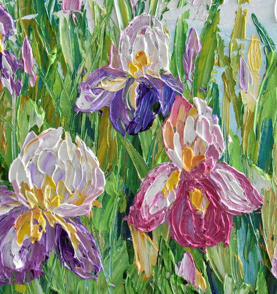 Iris Flowers, Original Impasto Floral Painting, Acrylic, 16"x20"