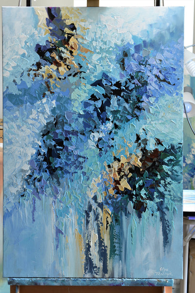 Blue Blossom, Original Abstract Acrylic Painting on Canvas, 24"x36"