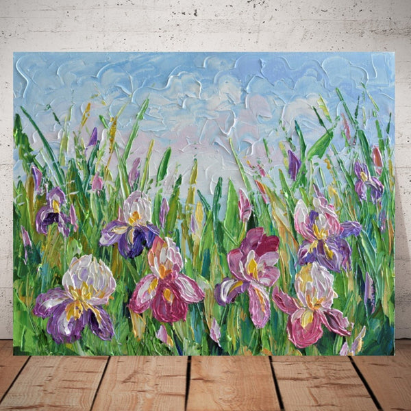 Iris Flowers, Original Impasto Floral Painting, Acrylic, 16"x20"