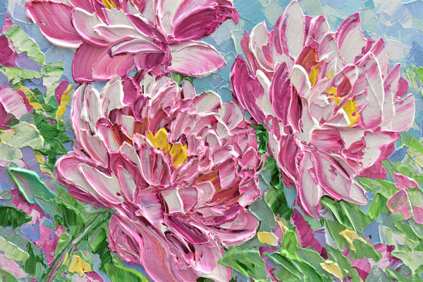 Pink Peony, Original Impasto Floral Painting, Acrylic, 10"x10"