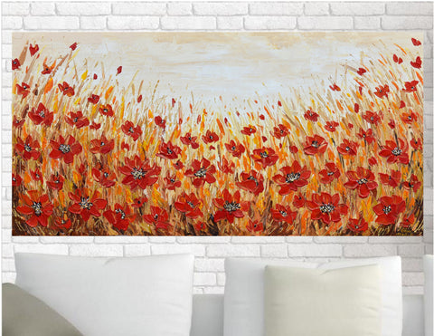 Flowers painting oil on canvas Poppies Wall art Impasto painting