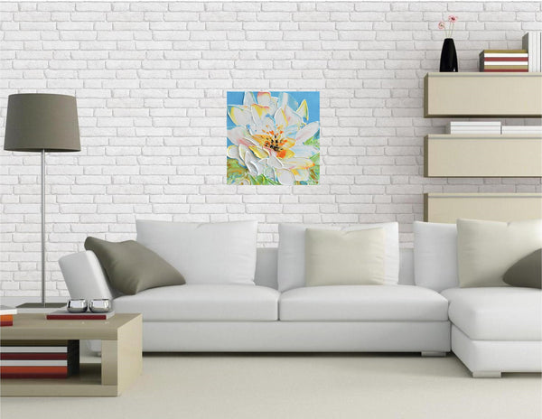 White Magnolia Flower, Original Impasto Floral Painting, Acrylic, 10"x10"