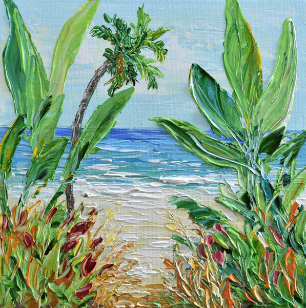 Sunny Day At The Beach II, Impressionist Painting, Acrylic, 10"x10"