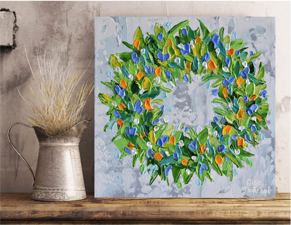 Wreath,  Impasto Acrylic Painting on Canvas, 10"x10"