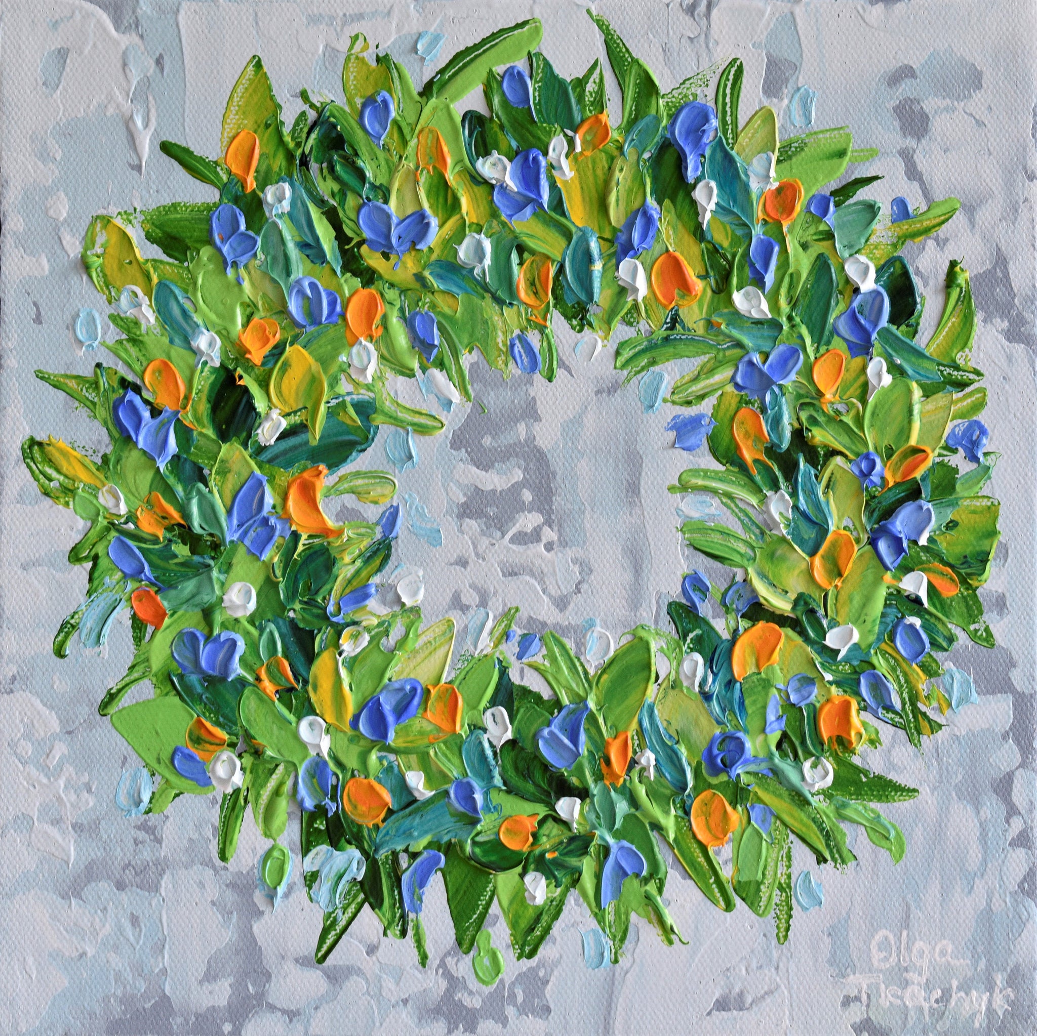 Wreath,  Impasto Acrylic Painting on Canvas, 10"x10"