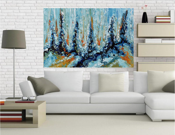 Early Spring II, Large Blue Original Abstract Painting, 48"x72"