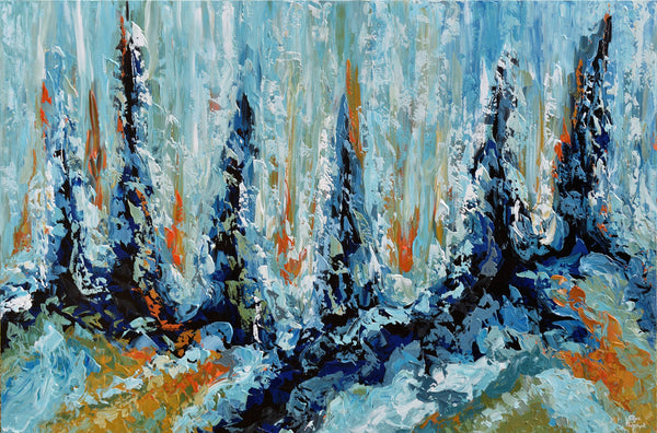 Early Spring II, Large Blue Original Abstract Painting, 48"x72"