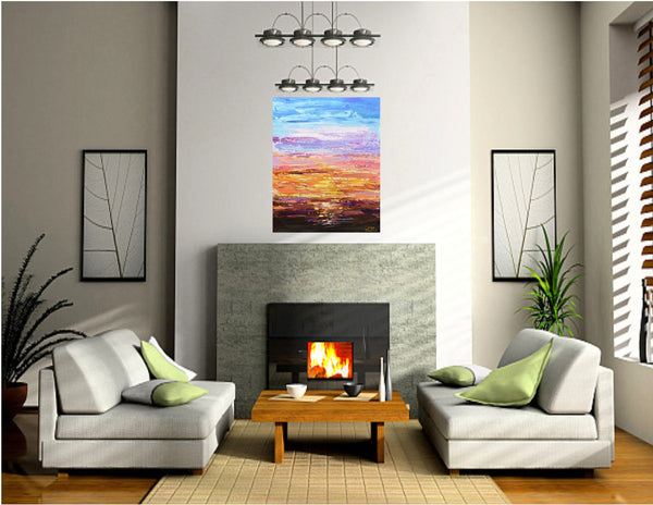 Sunset, Original Painting on Canvas, Acrylic, 16"x20"