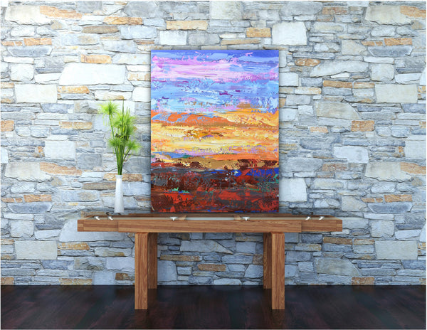 Gold Sunset, Colorful Abstract Acrylic Painting on Canvas,  16"x20"