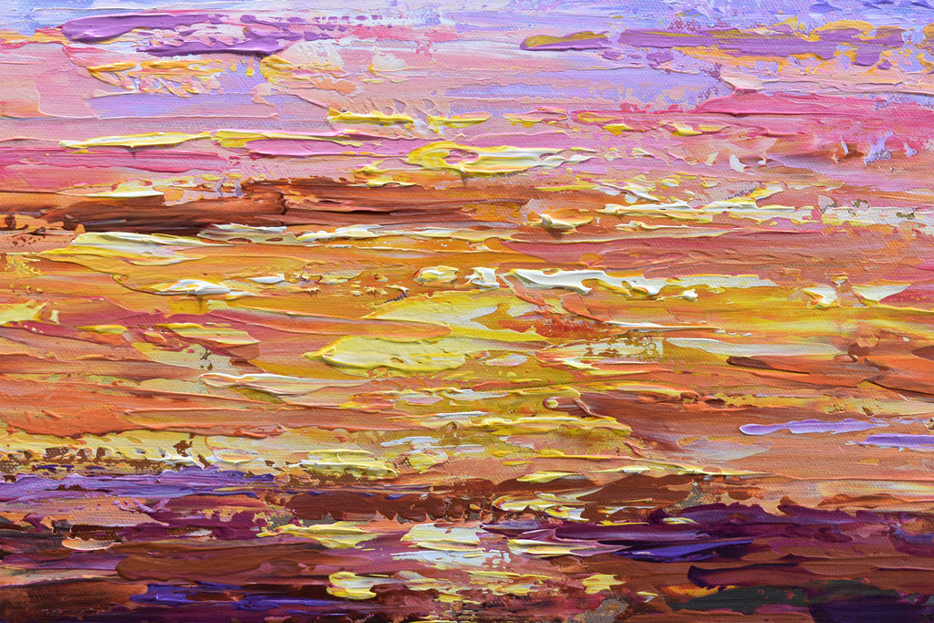 Lavender Sky, Seascape Sunset Palette Knife Painting, Acrylic, 16x20 –  Olga Tkachyk Art