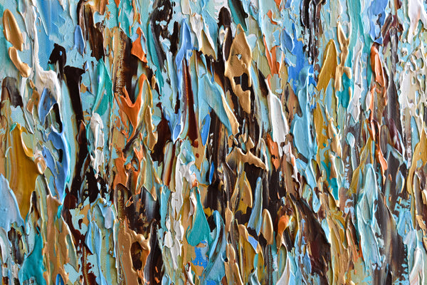 Teal & Gold Synergy, Abstract Acrylic Painting on Canvas, 24"x48"