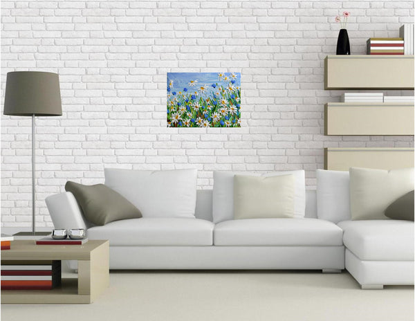 Field of Daisies, Original Impasto Floral Painting, 9"x12"