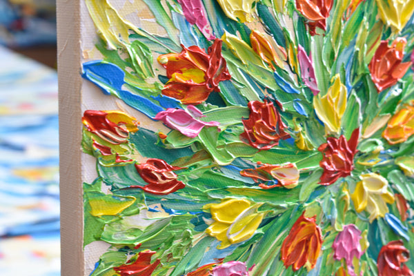 Spring Tulips, Original Impasto Floral Painting, Acrylic, 9"x12"