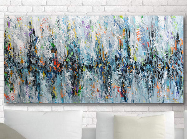 Colorful Emotions, Abstract Acrylic Painting on Canvas, 24"x48"