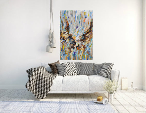 Dancing Ribbons II, Colorful Large Abstract Painting on Canvas, 24"x48"