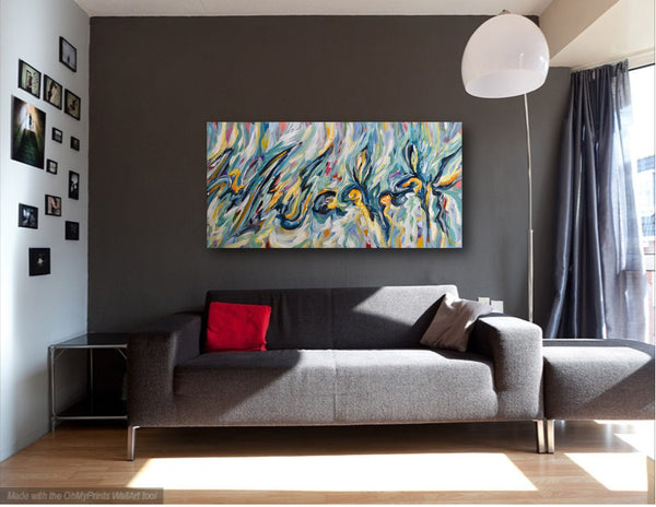 Colors of Hope, Abstract Colorful Painting on Canvas, Acrylic, 24"x48"