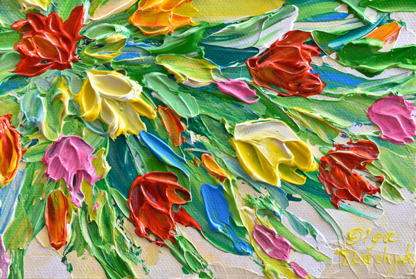 Spring Tulips, Original Impasto Floral Painting, Acrylic, 9"x12"