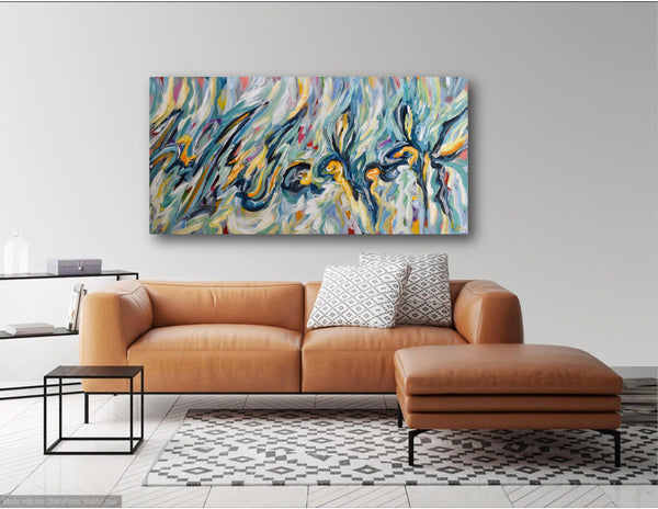 Colors of Hope, Abstract Colorful Painting on Canvas, Acrylic, 24"x48"