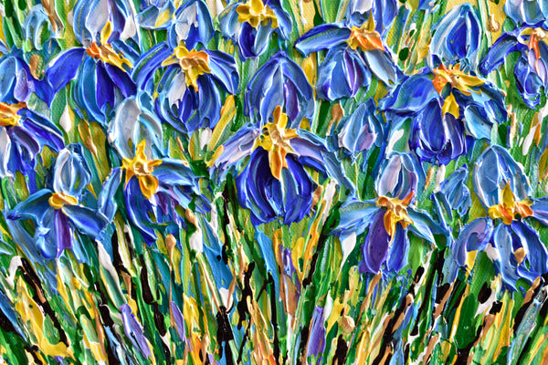 Irises, Abstract Floral Painting, 10"x10"