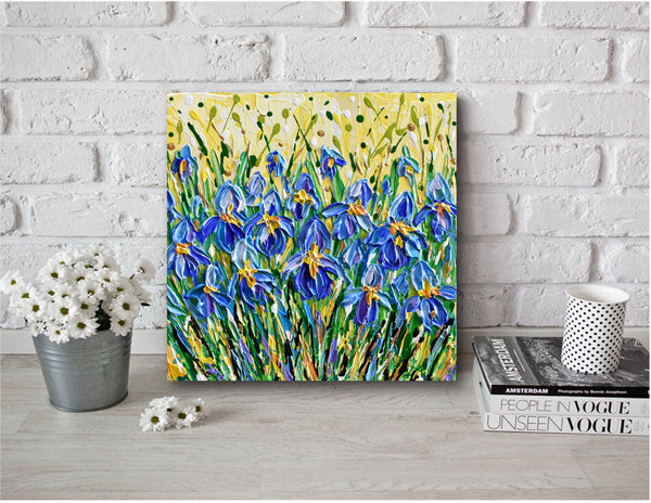 Irises, Abstract Floral Painting, 10"x10"
