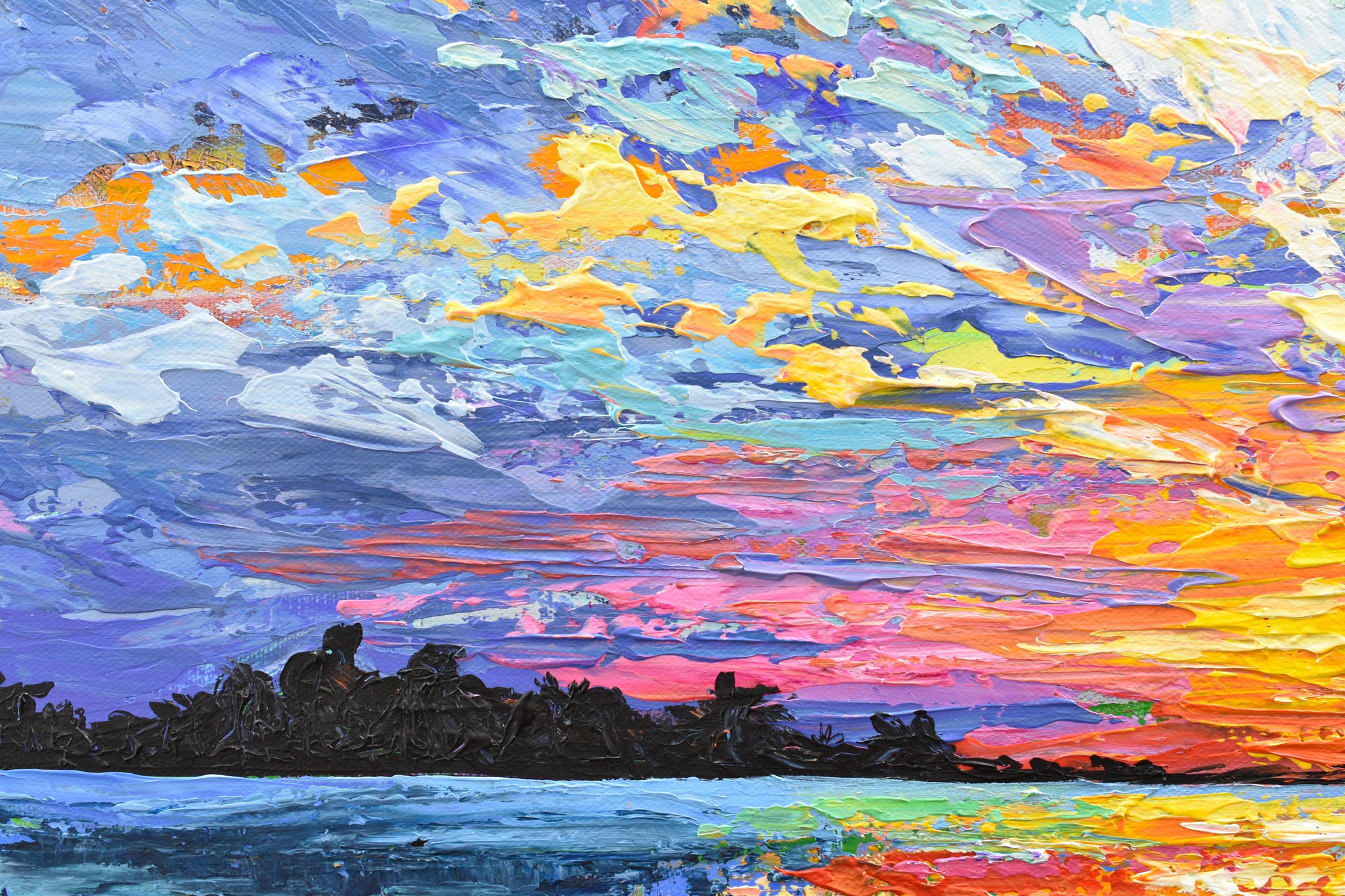 Magical Sunset, Seascape Sunset Palette Knife Painting, Acrylic
