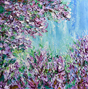 Lilac painting, heavy textured palette knife abstract artwork