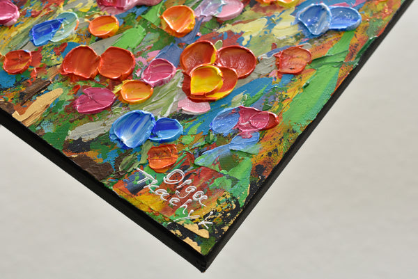 Meadow Joy, Colorful Flower Field, Acrylic on Canvas, 24"x36"