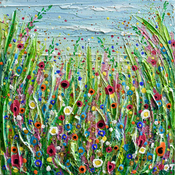 wildflower meadow painting, original painting on canvas, palette knife painting by Olga Tkachyk
