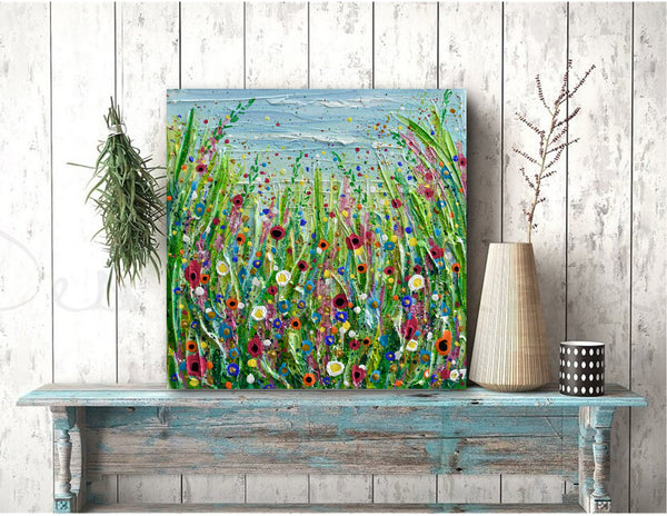Spring Meadow, Impasto Floral Painting, Acrylics 10"x10"