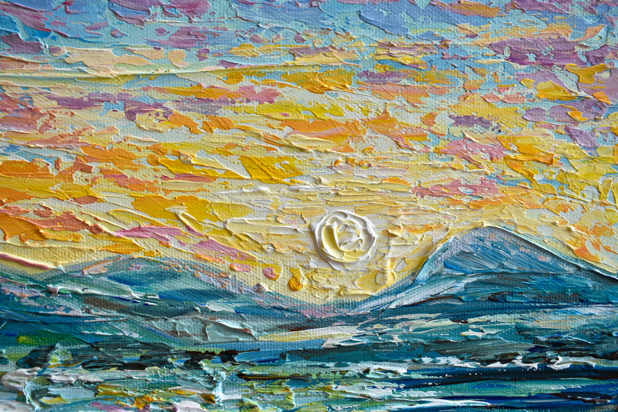Ocean Sunrise, Palette Knife Painting, Acrylic, 12