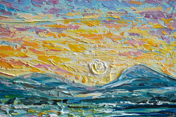 Ocean Sunrise, Palette Knife Painting, Acrylic, 12"x12"