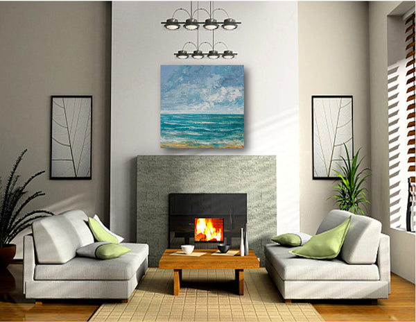 Serene Ocean, Acrylic on Canvas, Palette Knife, 24"x24"