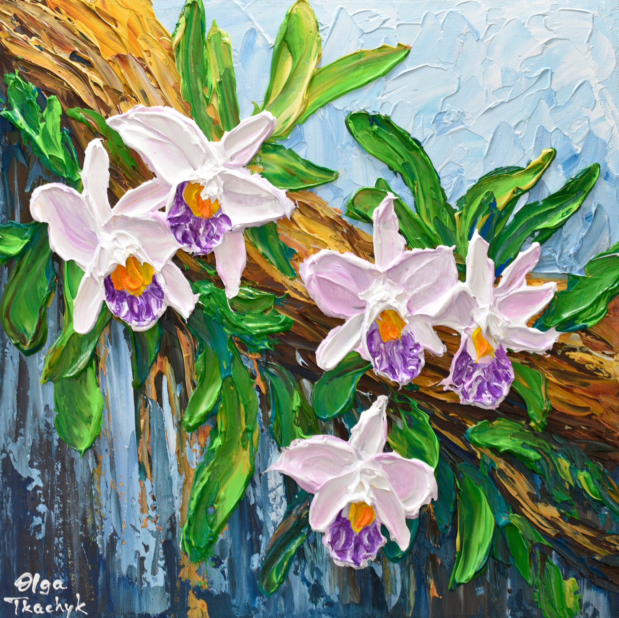 Lavender Orchid, Impasto Flower Painting, Acrylics, 12"x12"