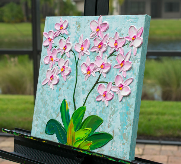 Winter Orchid II, Impasto Flower Painting, Acrylics, 12"x12"