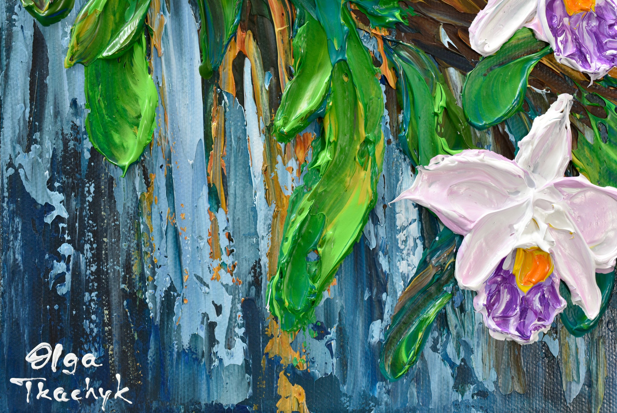 Lavender Orchid, Impasto Flower Painting, Acrylics, 12