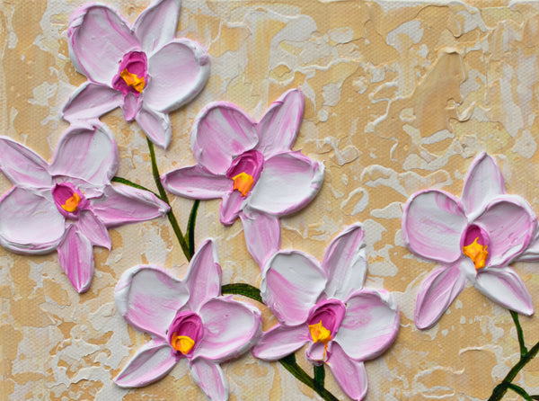 Pink Orchid Blooms, Acrylic on Canvas, 12"x12"