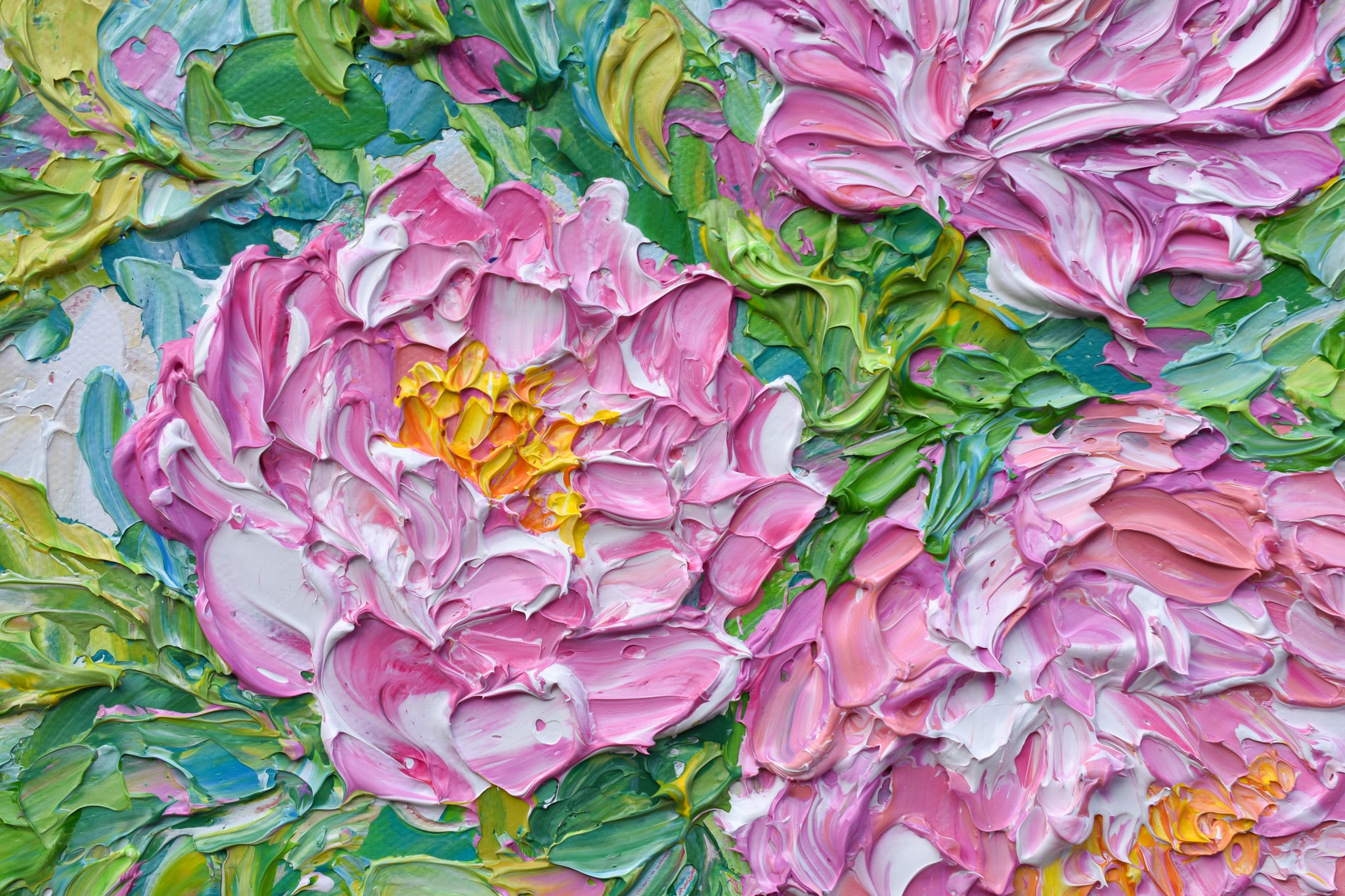 Pink Peonies, Original Impasto Floral Painting, Acrylic, 12
