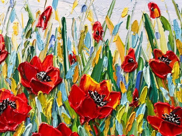 Poppies Meadow, Palette Knife Painting, Acrylics, 12"x12"