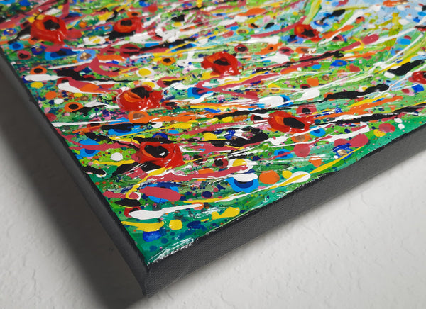 Poppy Meadow II, Palette Knife Painting, Acrylics, 10"x10"