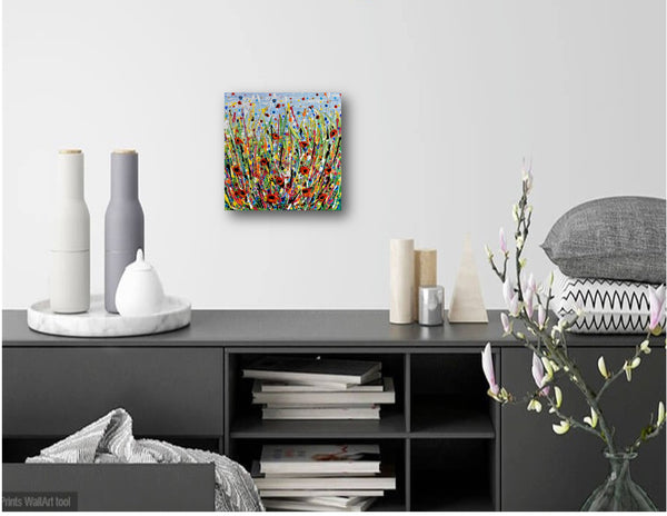 Poppy Meadow II, Palette Knife Painting, Acrylics, 10"x10"