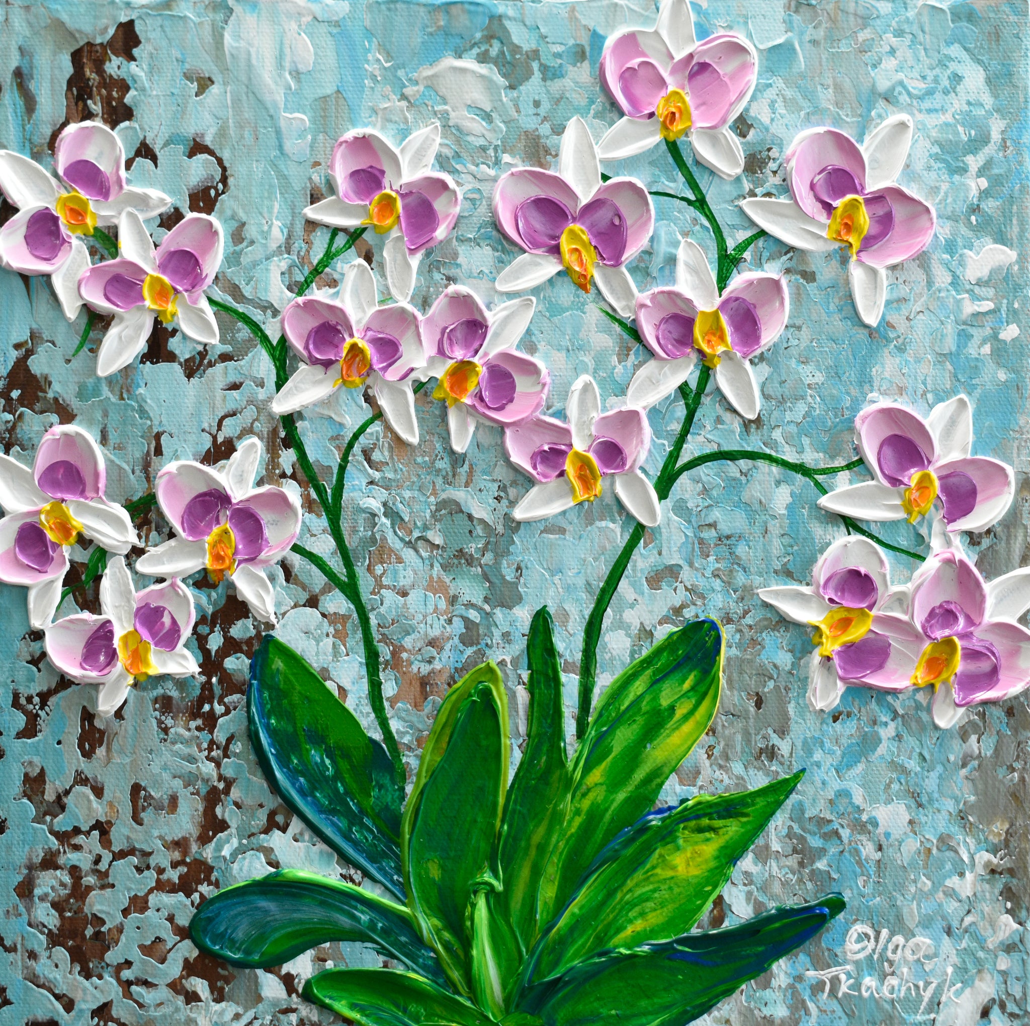Violet Orchid, Impasto Flower Painting, Acrylics, 12"x12"