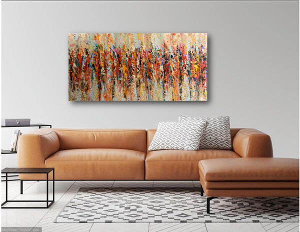 Colorful Autumn, Abstract Acrylic Painting on Canvas, 24"x48"