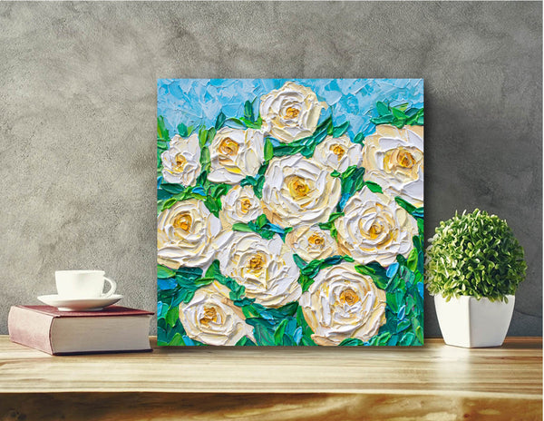White Roses, Acrylic on Canvas, 12"x12"