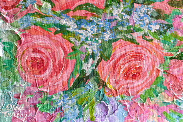 Pink Roses, Acrylic on Canvas, 12"x12"