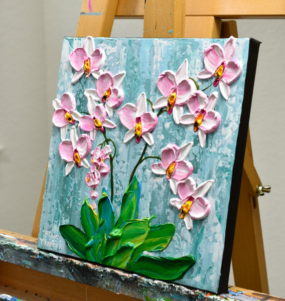 Orchid, Impasto Flower Painting, Acrylics, 10"x10"
